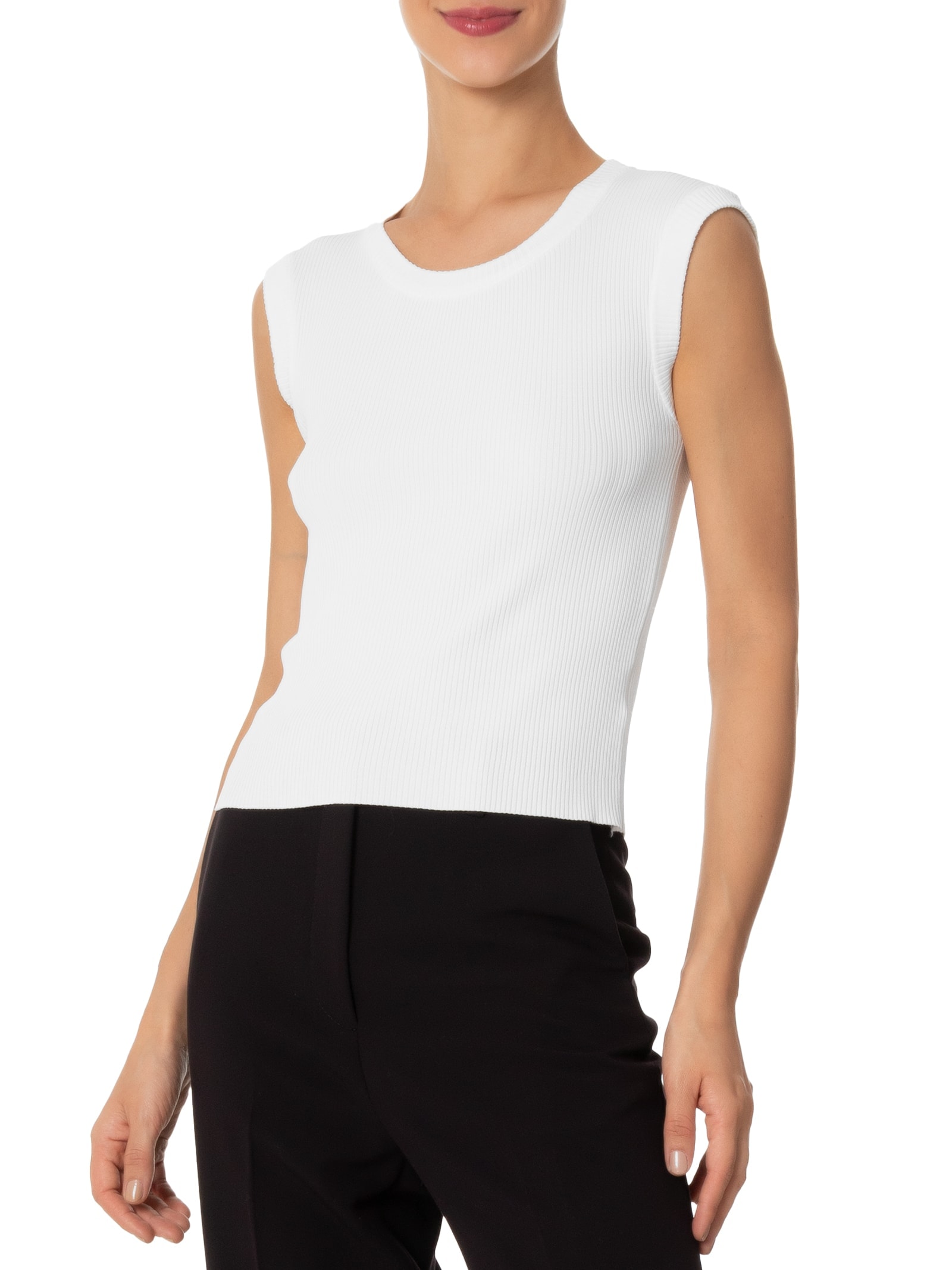 Blusa Feminina Gola em U em Tricot Branco '2Essential