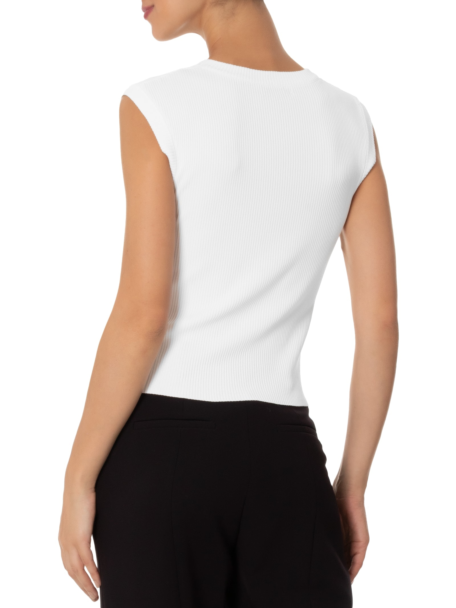 Blusa Feminina Gola em U em Tricot Branco '2Essential