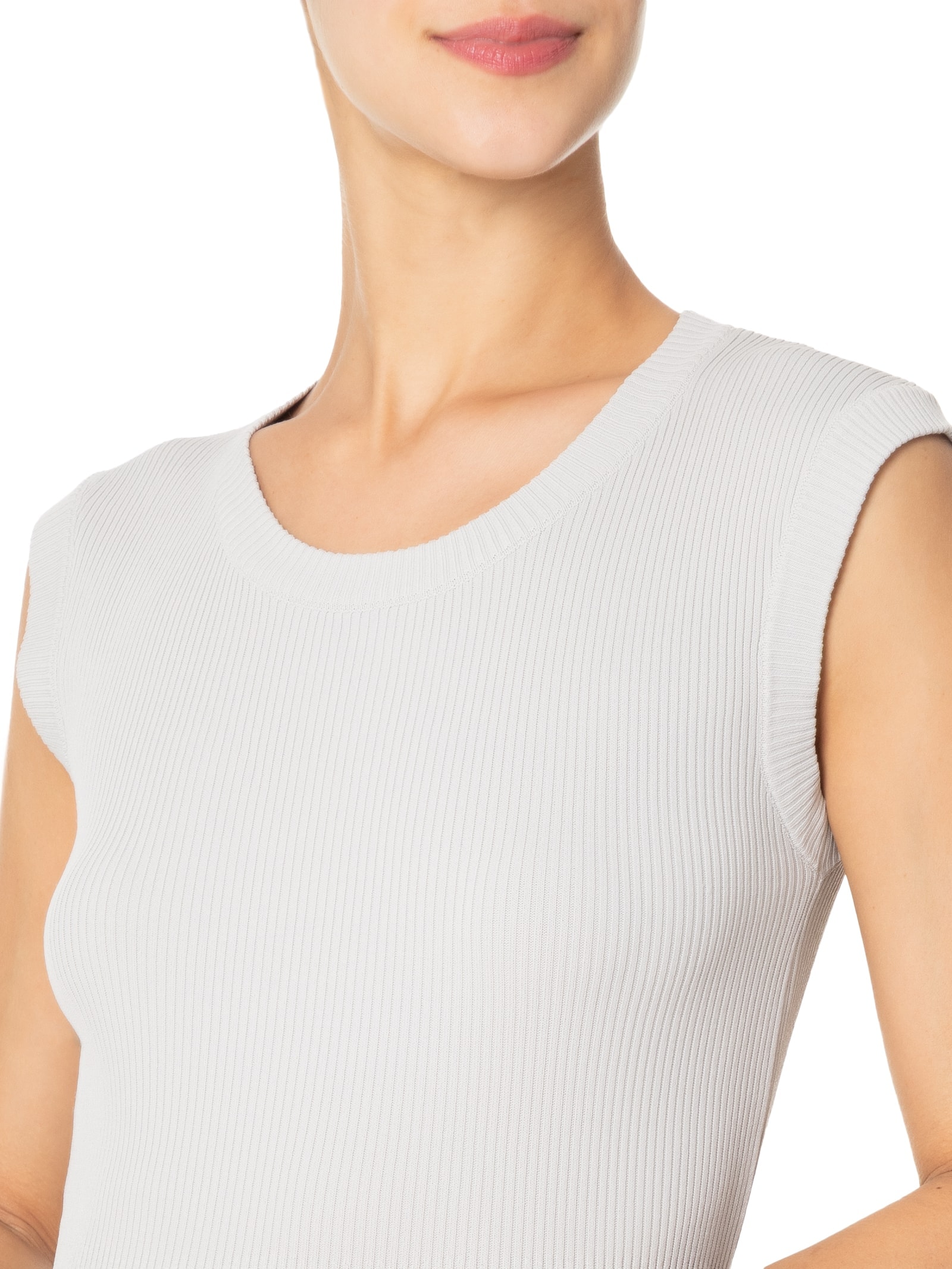 Blusa Feminina Gola em U em Tricot Cinza  '2Essential