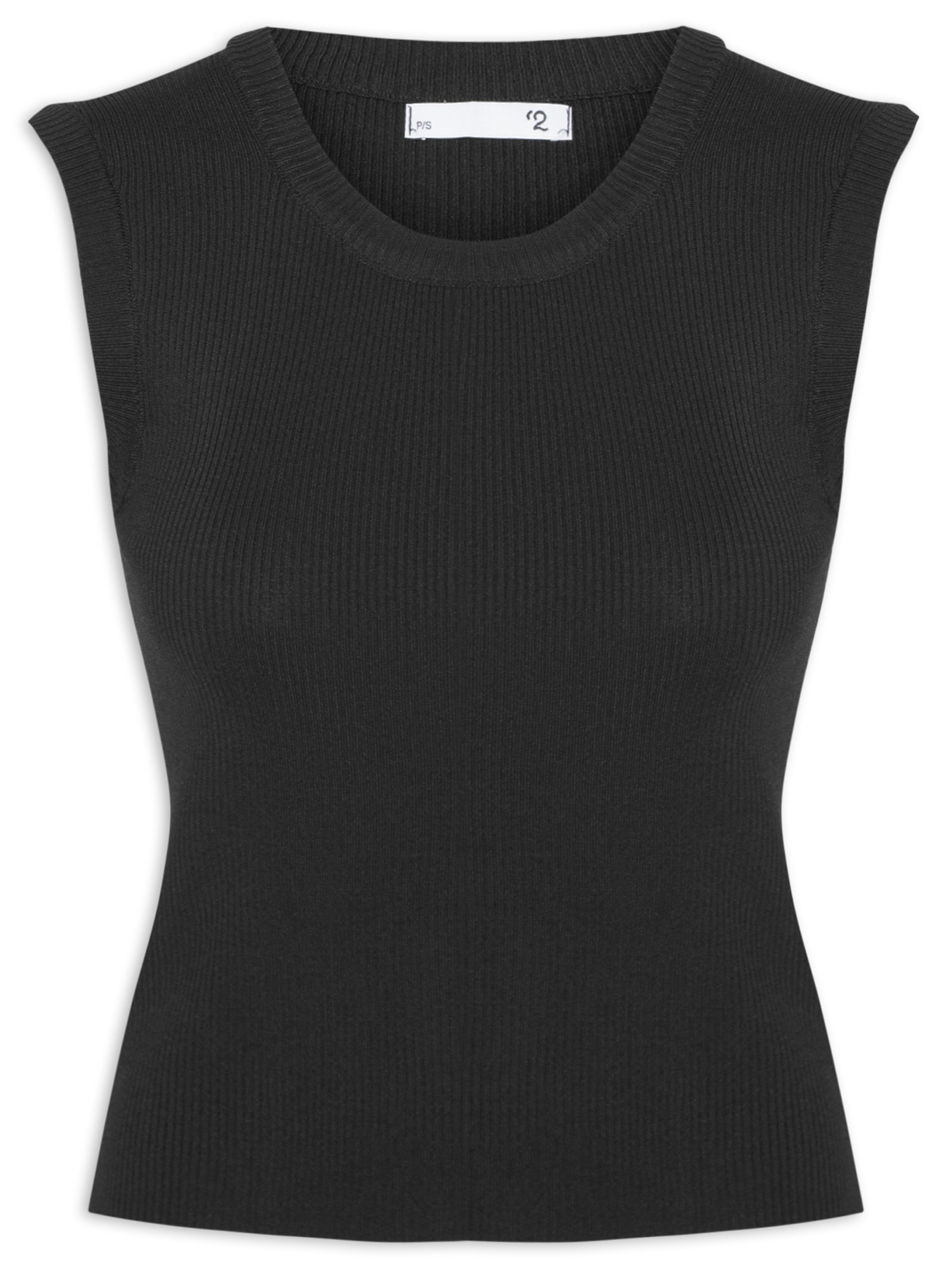 Blusa Feminina Gola em U em Tricot Preto '2Essential