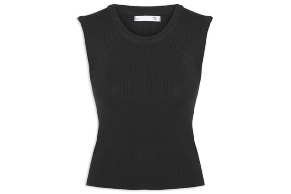 Blusa Feminina Gola em U em Tricot - Preto