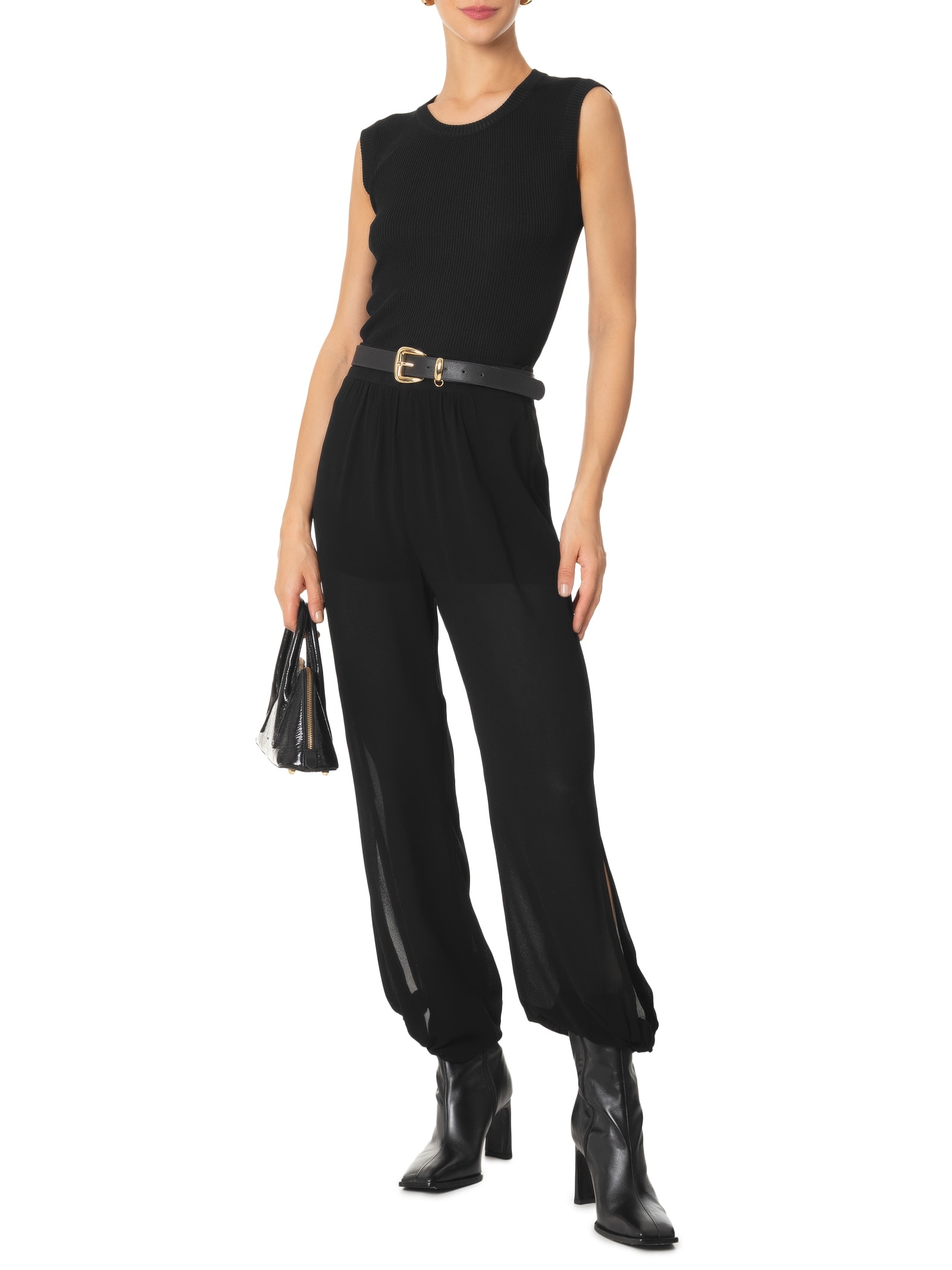 Blusa Feminina Gola em U em Tricot Preto '2Essential