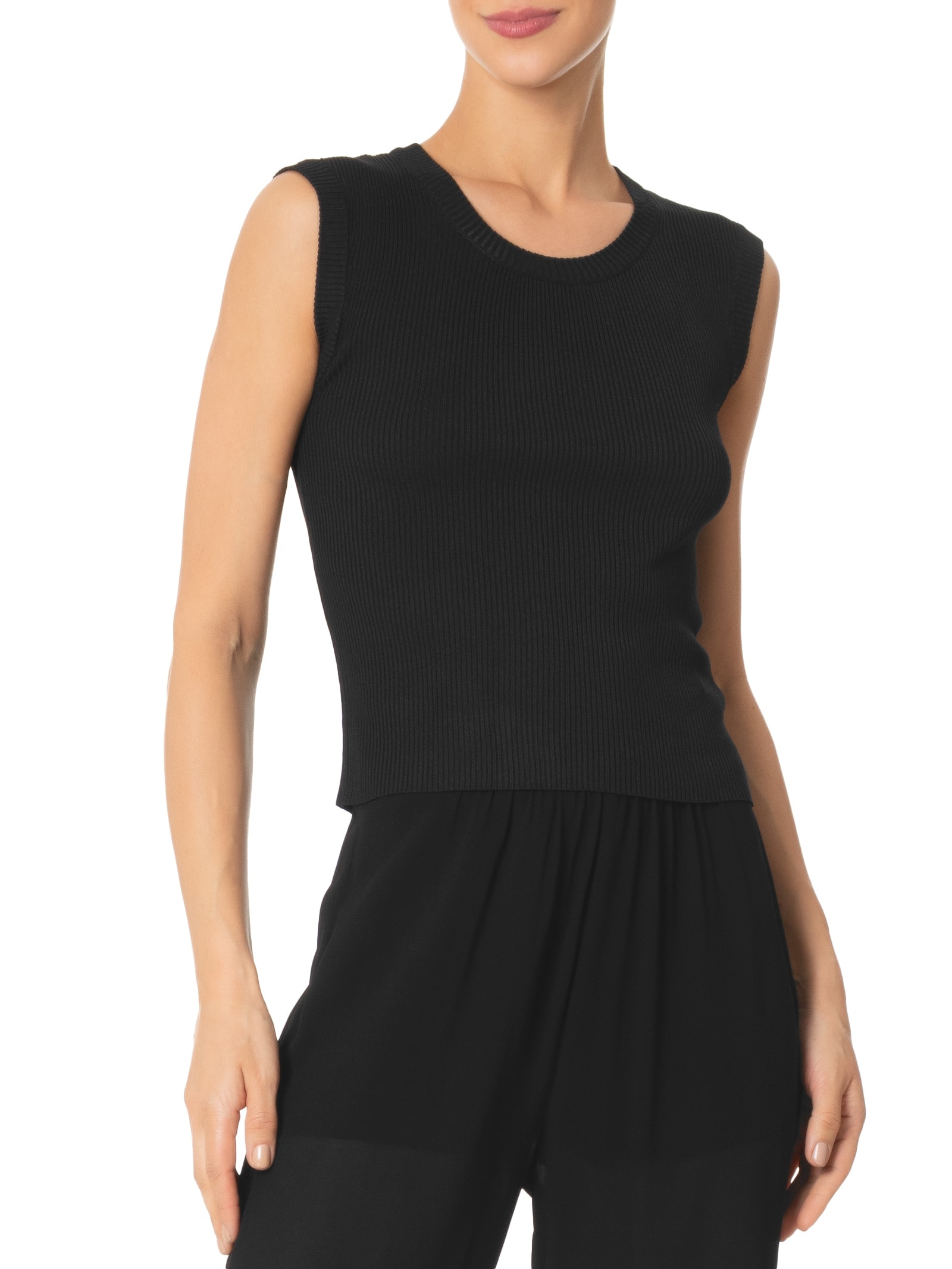 Blusa Feminina Gola em U em Tricot Preto '2Essential