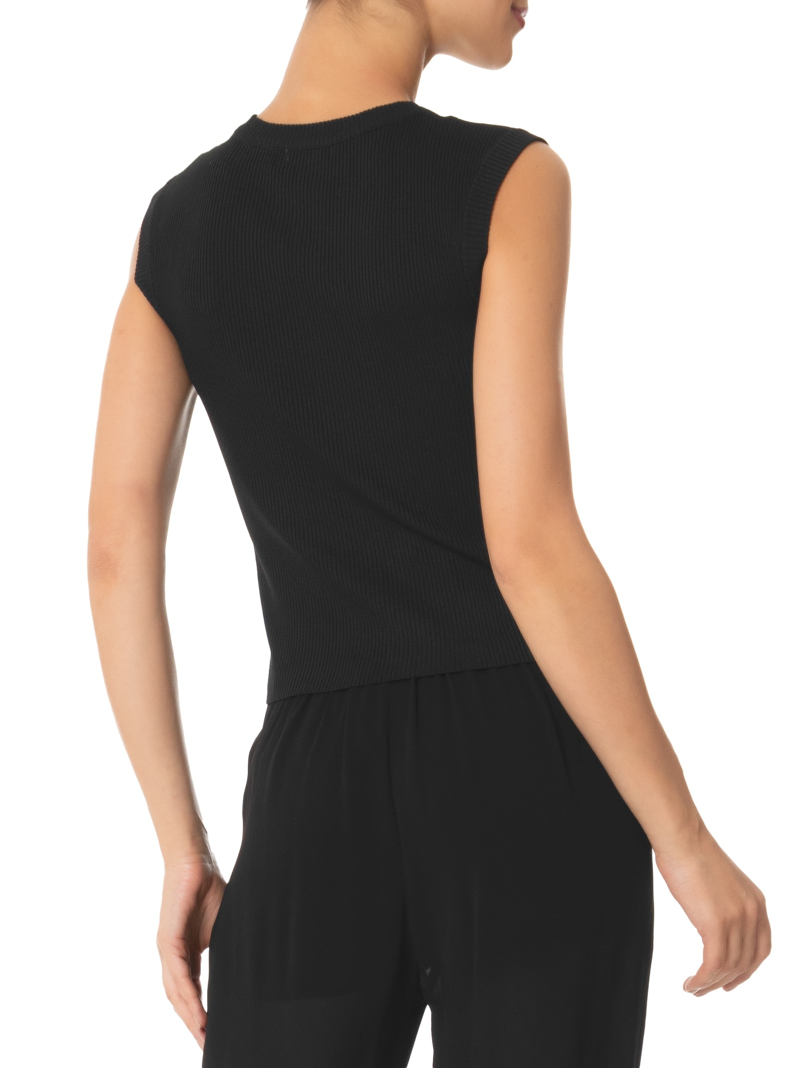 Blusa Feminina Gola em U em Tricot Preto '2Essential