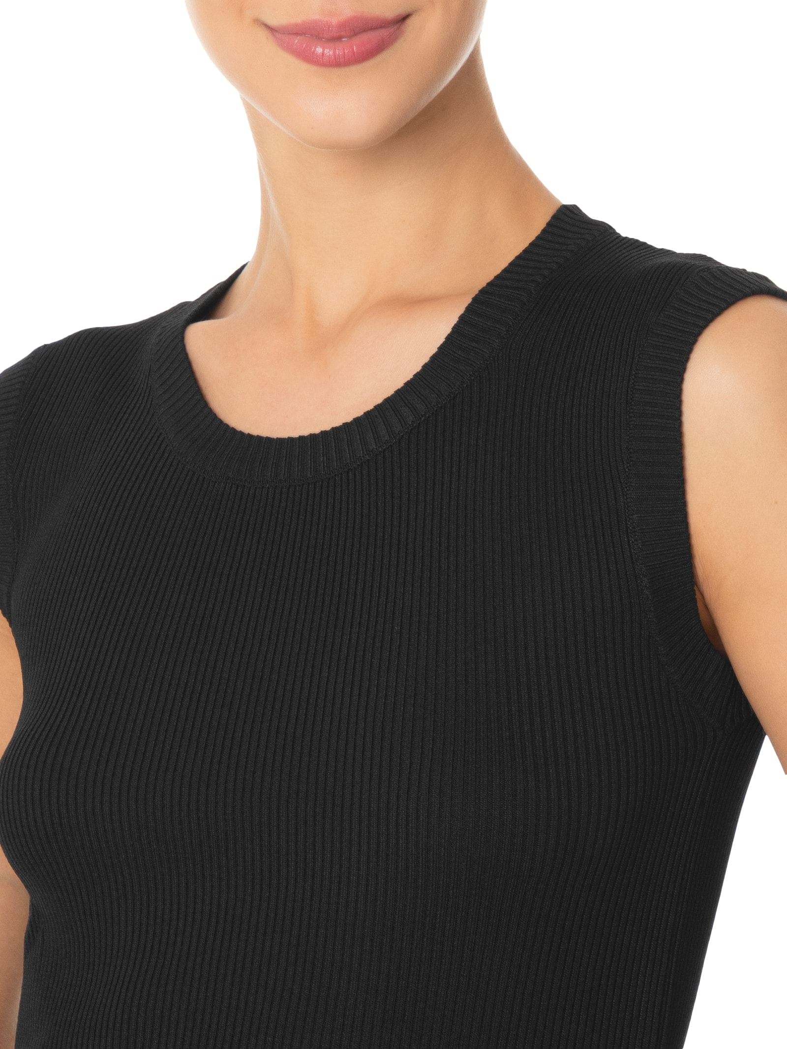 Blusa Feminina Gola em U em Tricot Preto '2Essential
