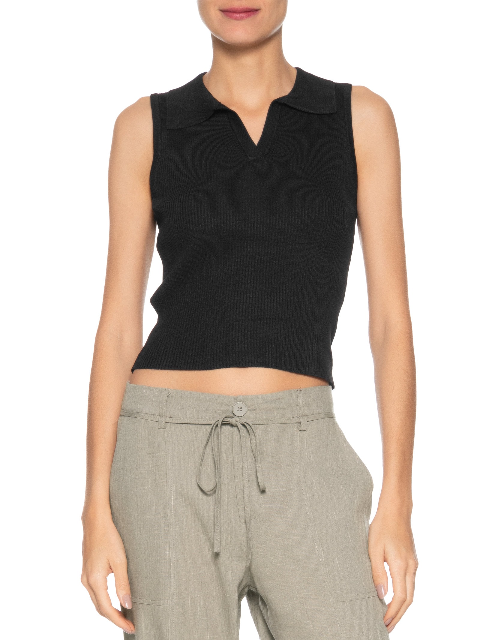 Blusa Feminina Gola Esporte Tricot Preto Basiq