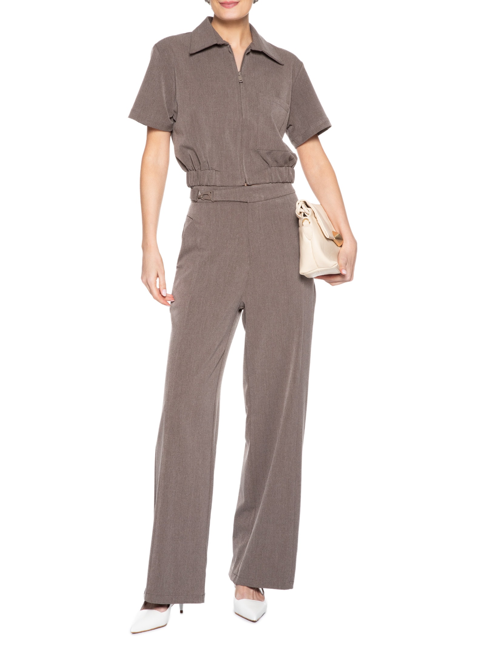 Blusa Feminina Gola Polo Curta Cinza '2Essential