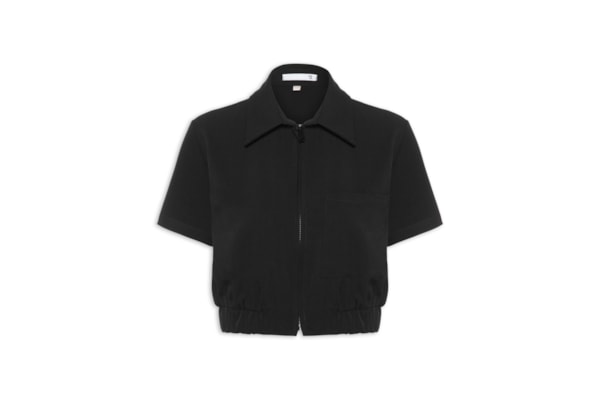 Blusa Feminina Gola Polo Curta - Preto