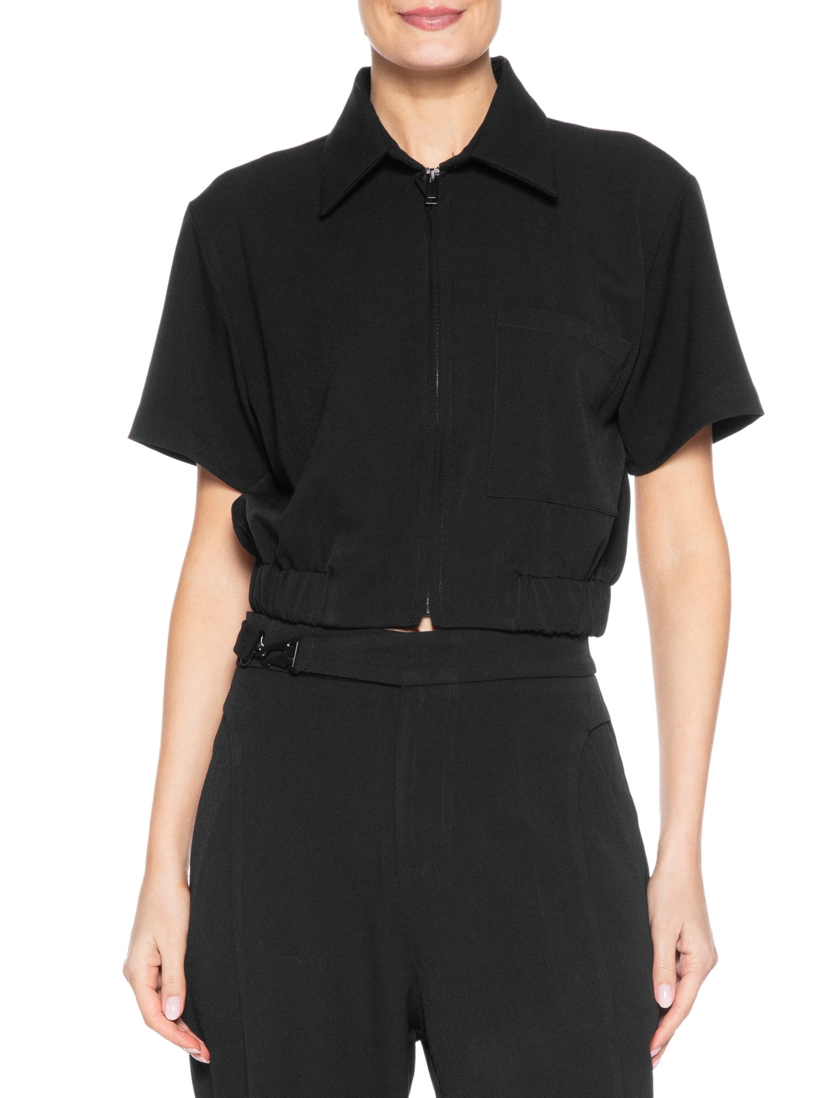 Blusa Feminina Gola Polo Curta Preto '2Essential