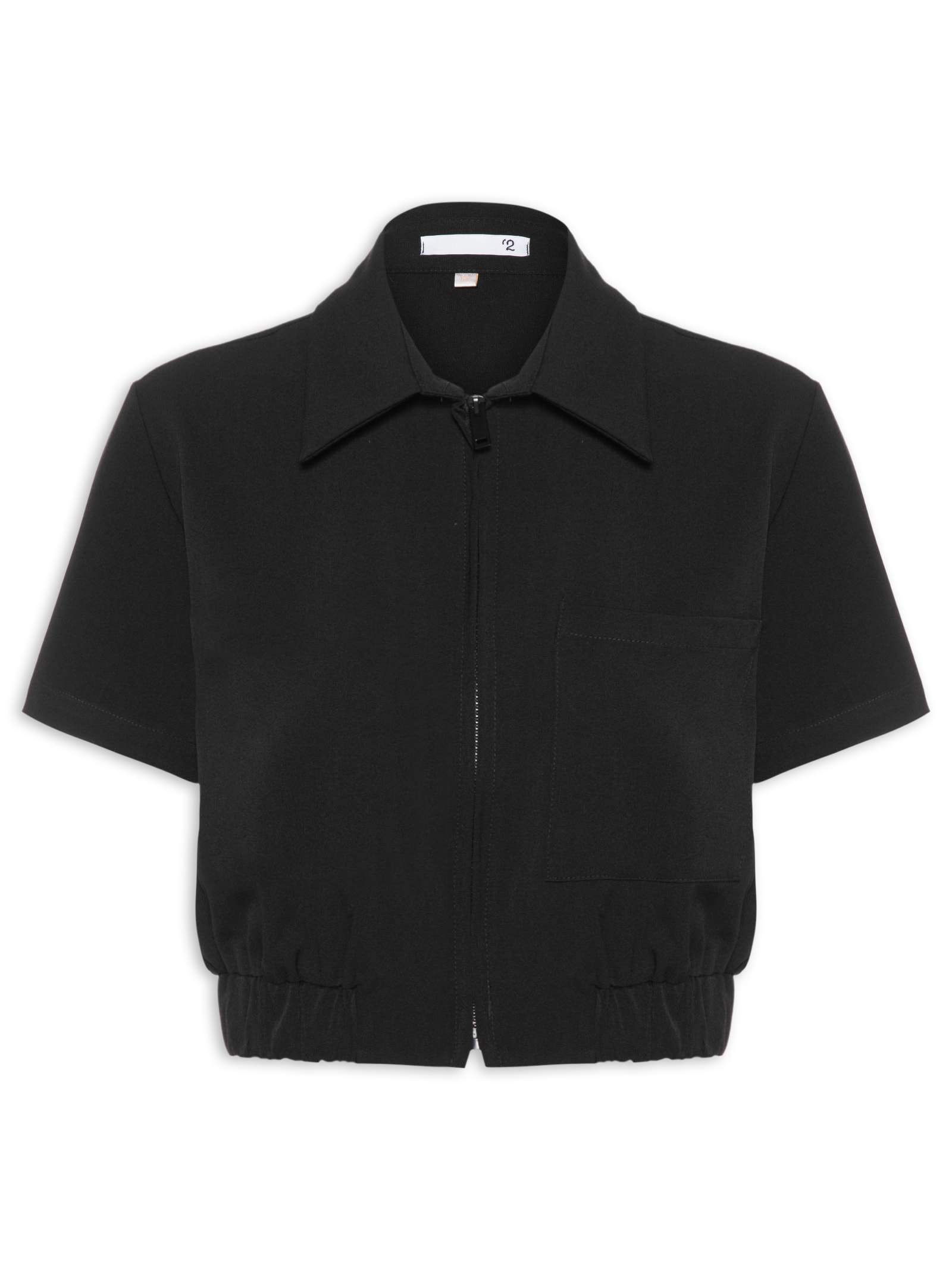 Blusa Feminina Gola Polo Curta Preto '2Essential