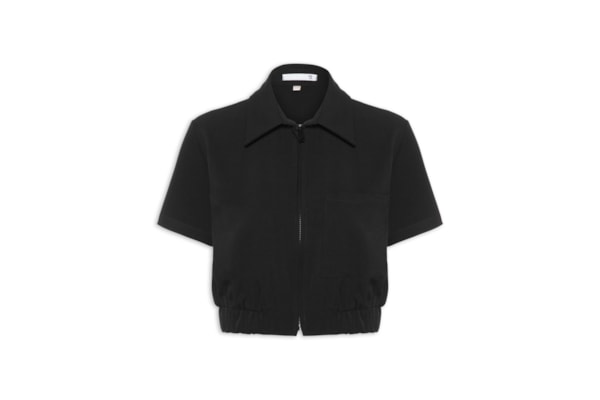 Blusa Feminina Gola Polo Curta - Preto