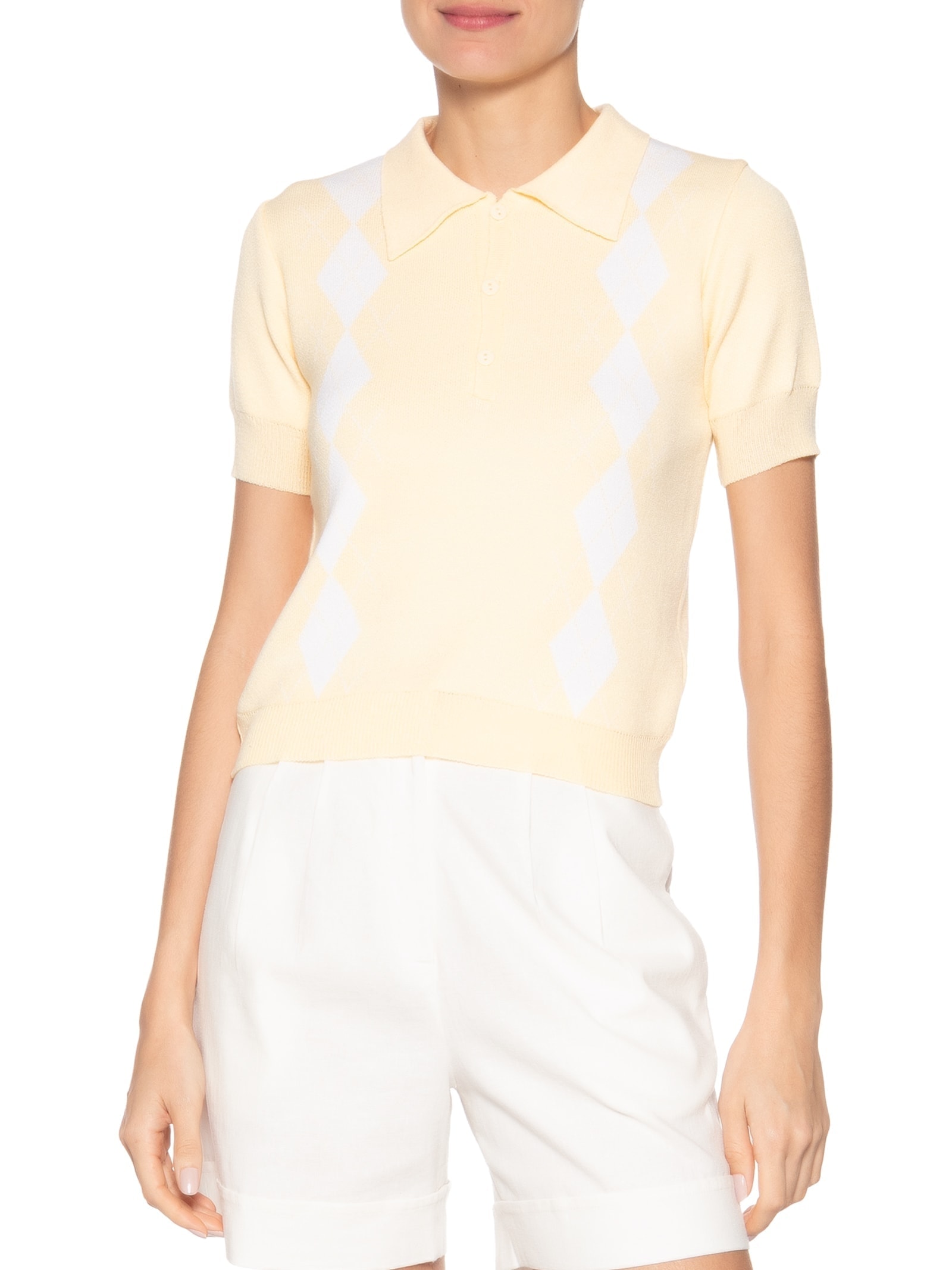 Blusa Feminina Gola Polo Em Tricot Amarelo '2Essential