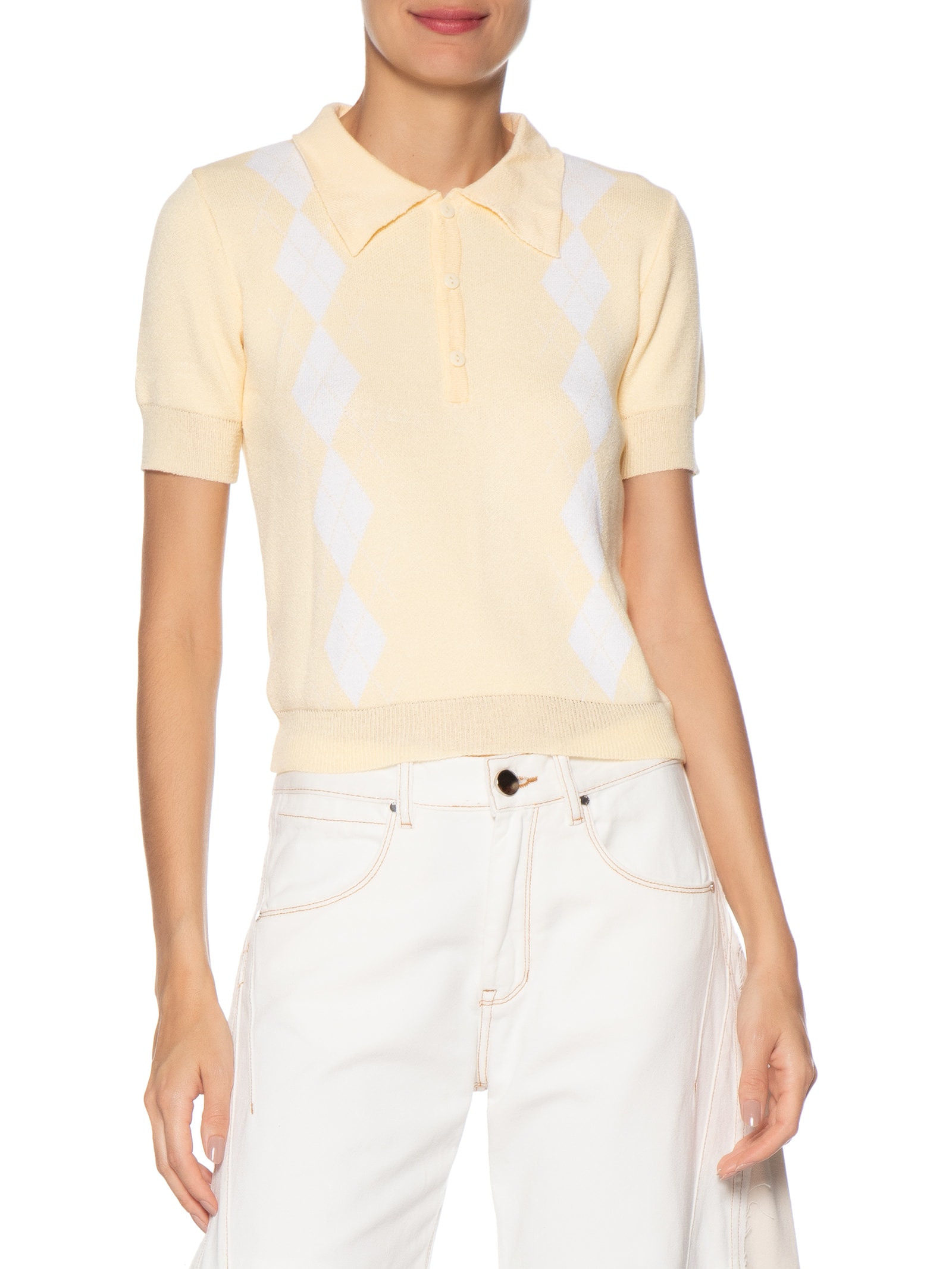 Blusa Feminina Gola Polo Em Tricot Amarelo '2Essential