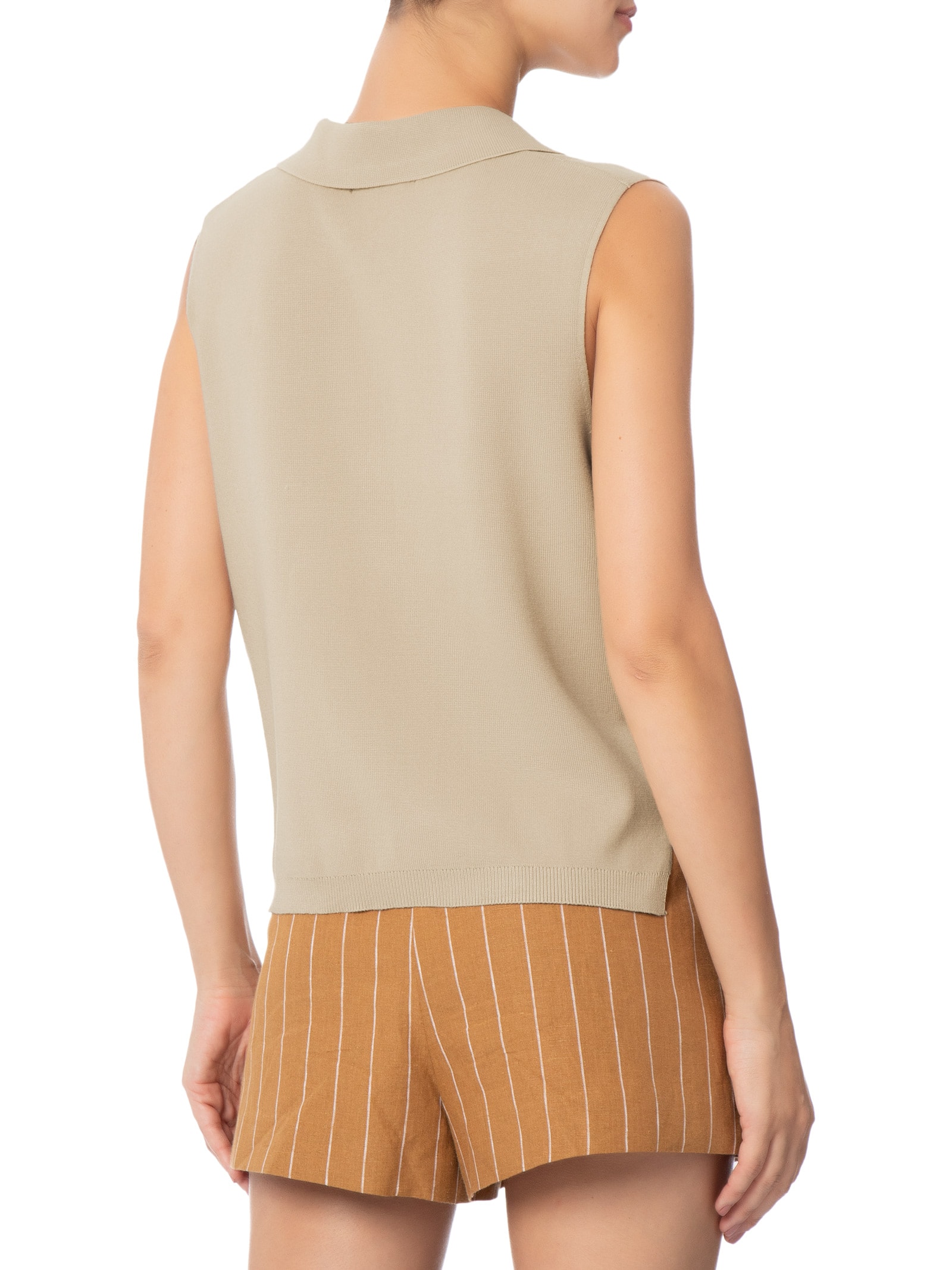 Blusa Feminina Gola Polo em Tricot Bege '2Essential