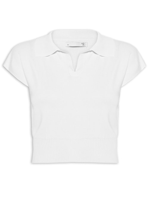 Blusa Feminina Gola Polo Em Tricot – Branco