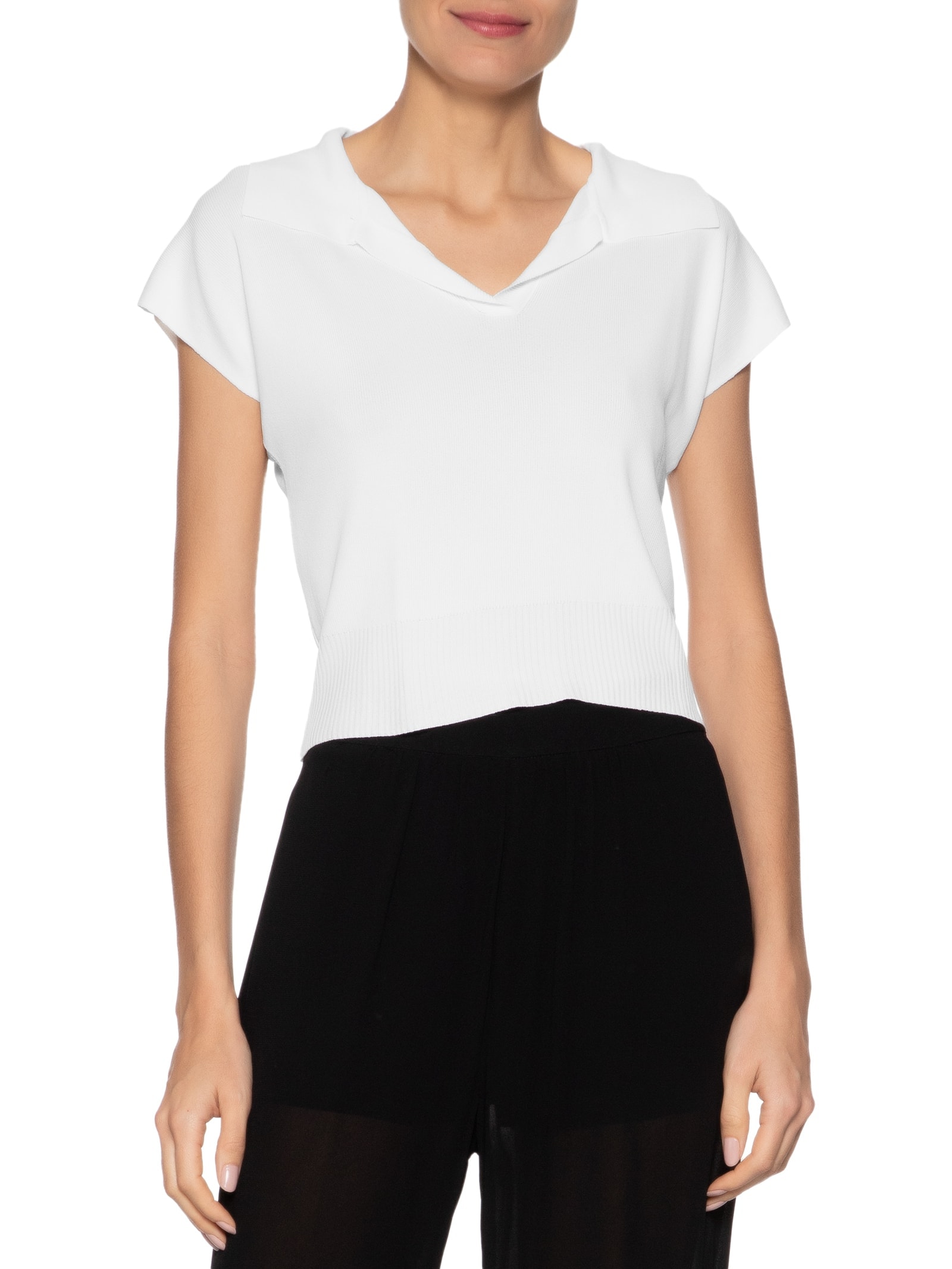 Blusa Feminina Gola Polo Em Tricot Branco '2Essential