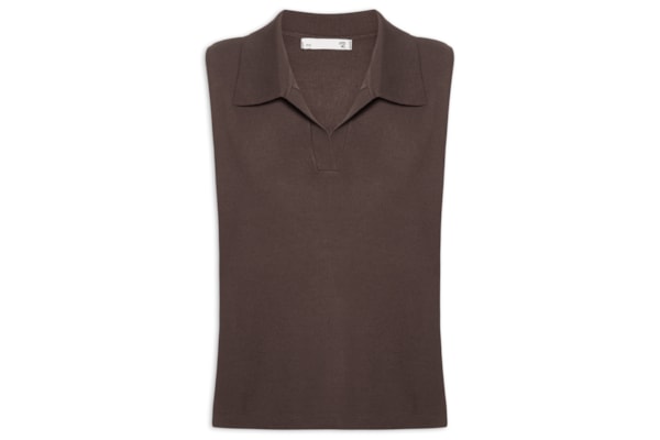Blusa Feminina Gola Polo em Tricot - Marrom
