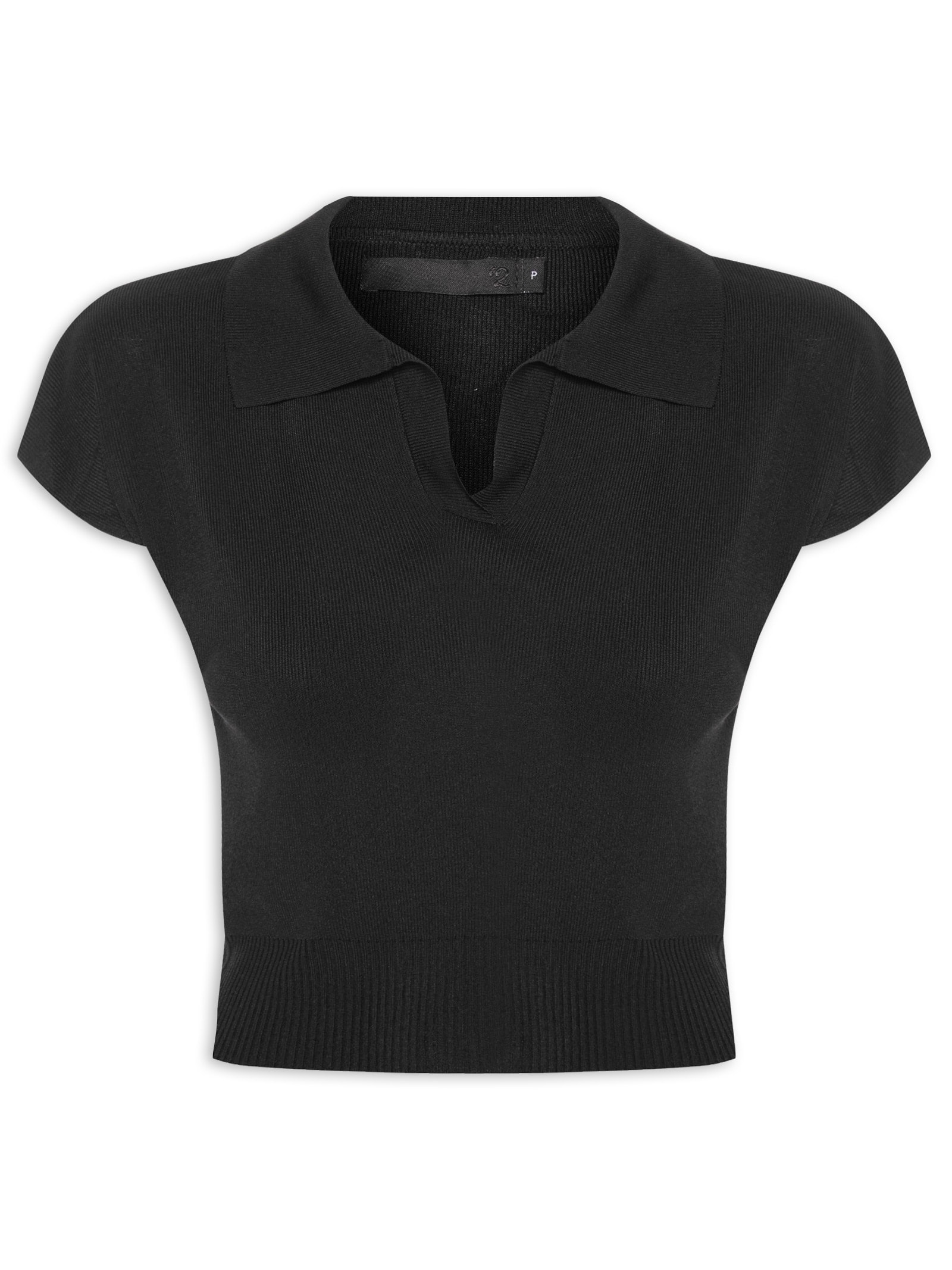 Blusa Feminina Gola Polo Em Tricot Preto '2Essential