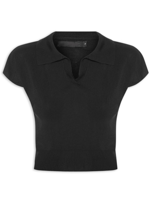 Blusa Feminina Gola Polo Em Tricot – Preto