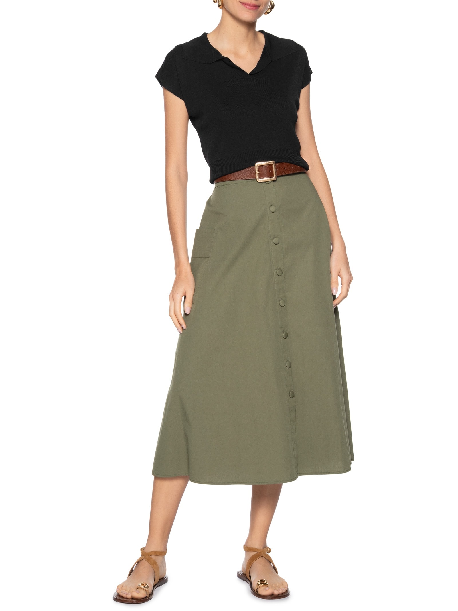 Blusa Feminina Gola Polo Em Tricot Preto '2Essential