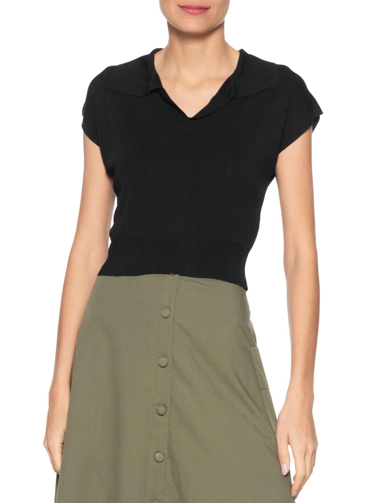 Blusa Feminina Gola Polo Em Tricot Preto '2Essential