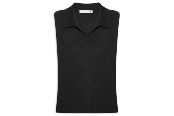 Blusa Feminina Gola Polo em Tricot - Preto