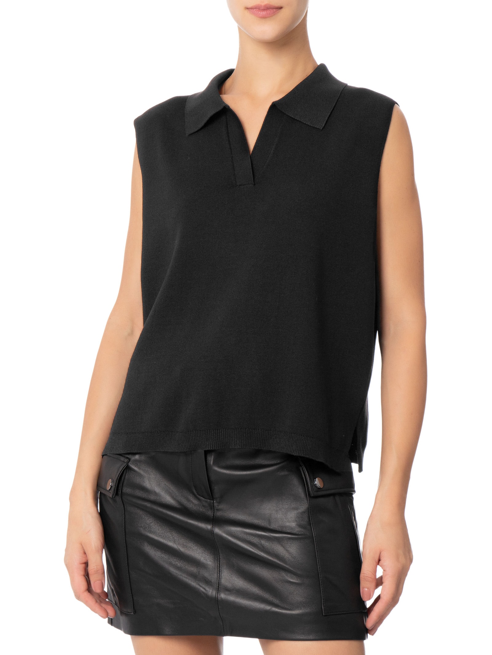 Blusa Feminina Gola Polo em Tricot Preto '2Essential