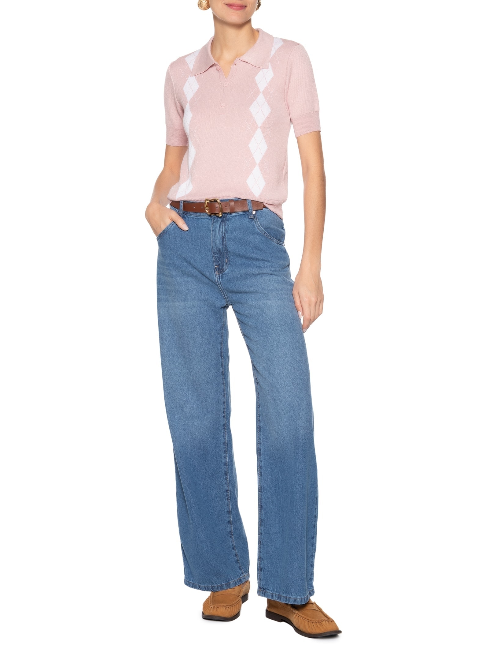 Blusa Feminina Gola Polo Em Tricot Rosa '2Essential