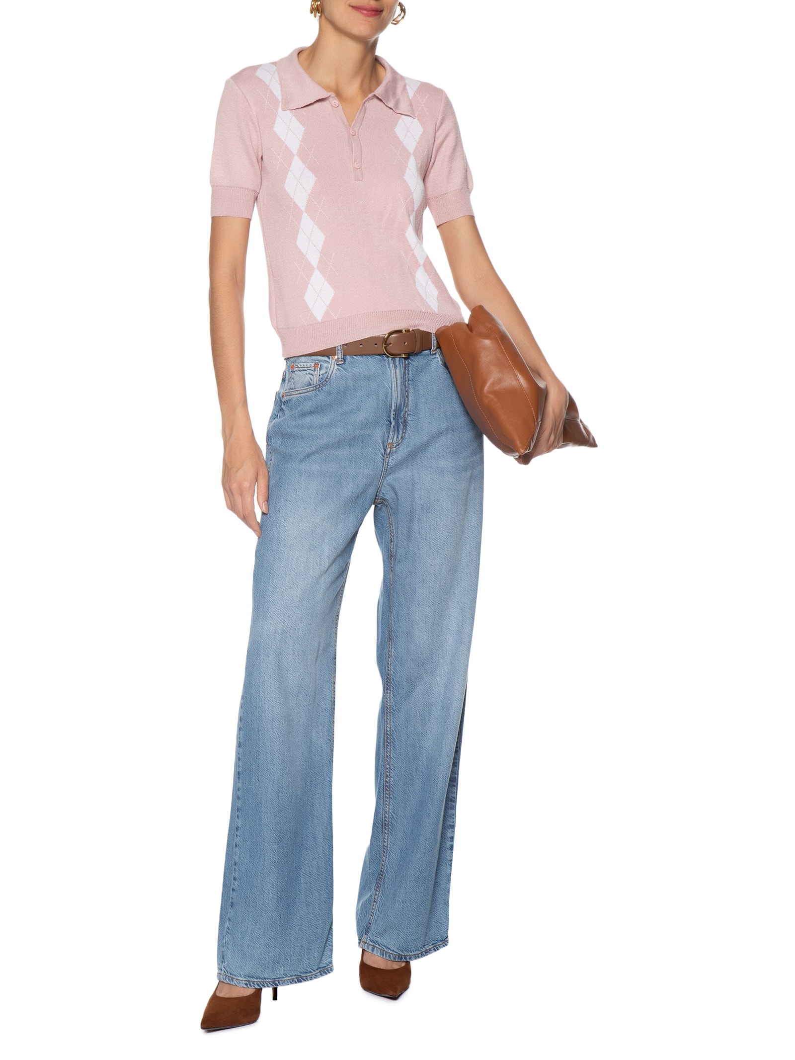 Blusa Feminina Gola Polo Em Tricot Rosa '2Essential