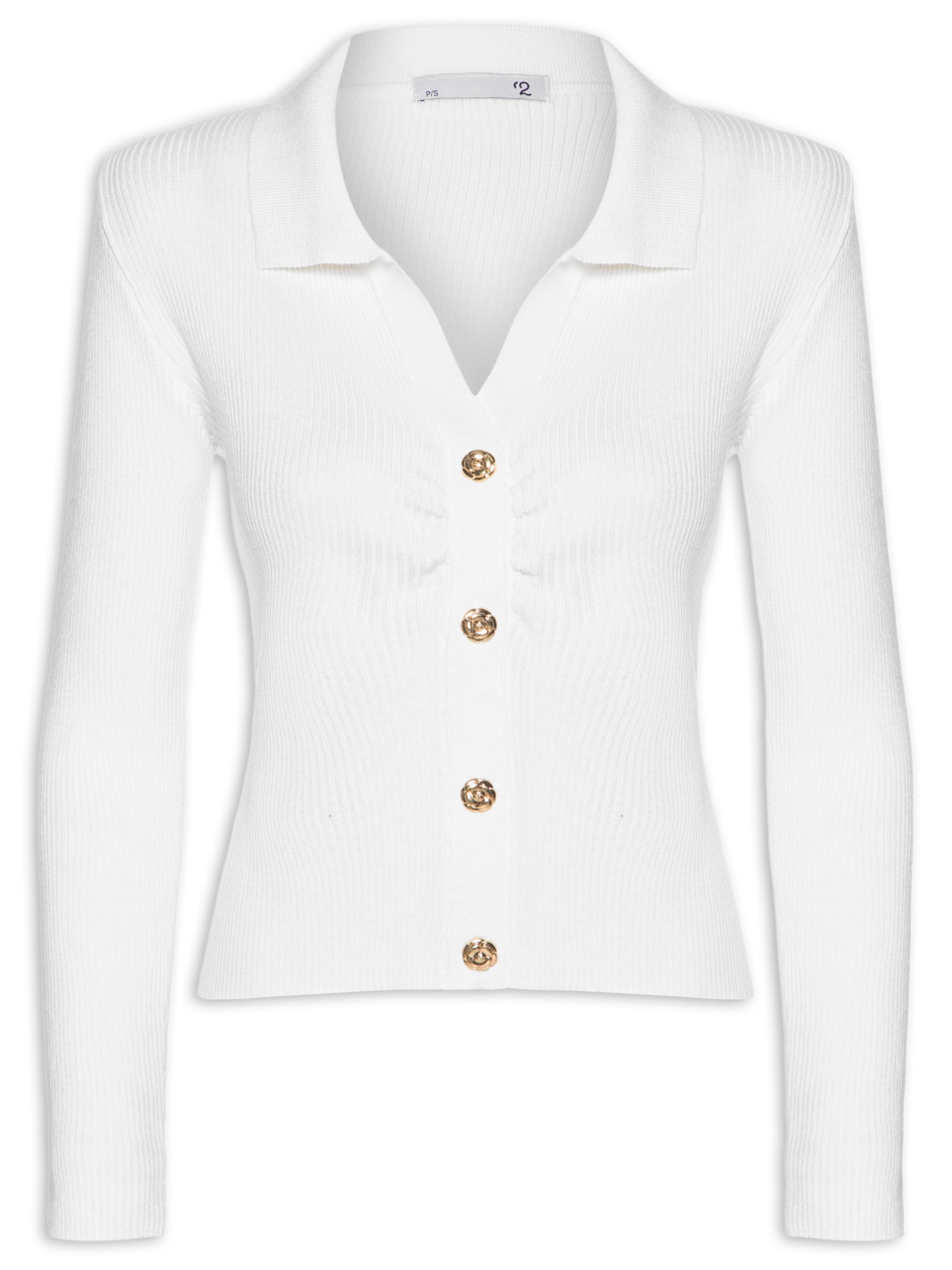 Blusa Feminina Gola Polo em Tricot – Branco '2Essential