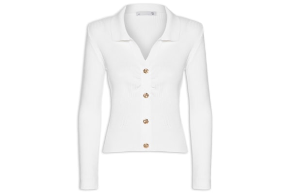 Blusa Feminina Gola Polo em Tricot – Branco