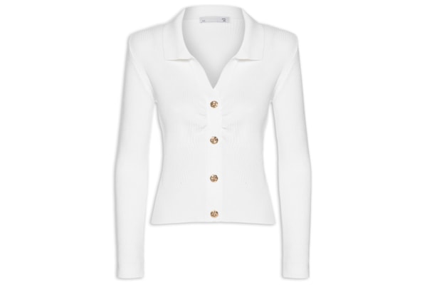 Blusa Feminina Gola Polo em Tricot – Branco