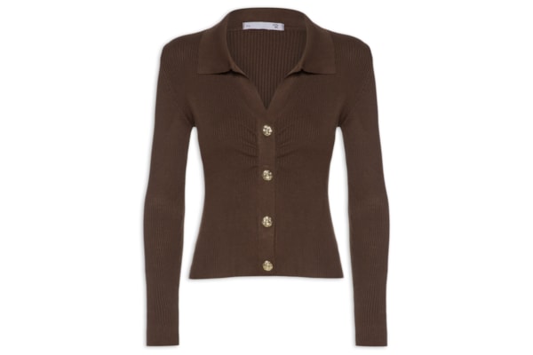 Blusa Feminina Gola Polo em Tricot – Marrom