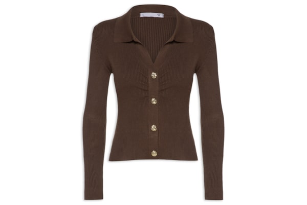 Blusa Feminina Gola Polo em Tricot – Marrom