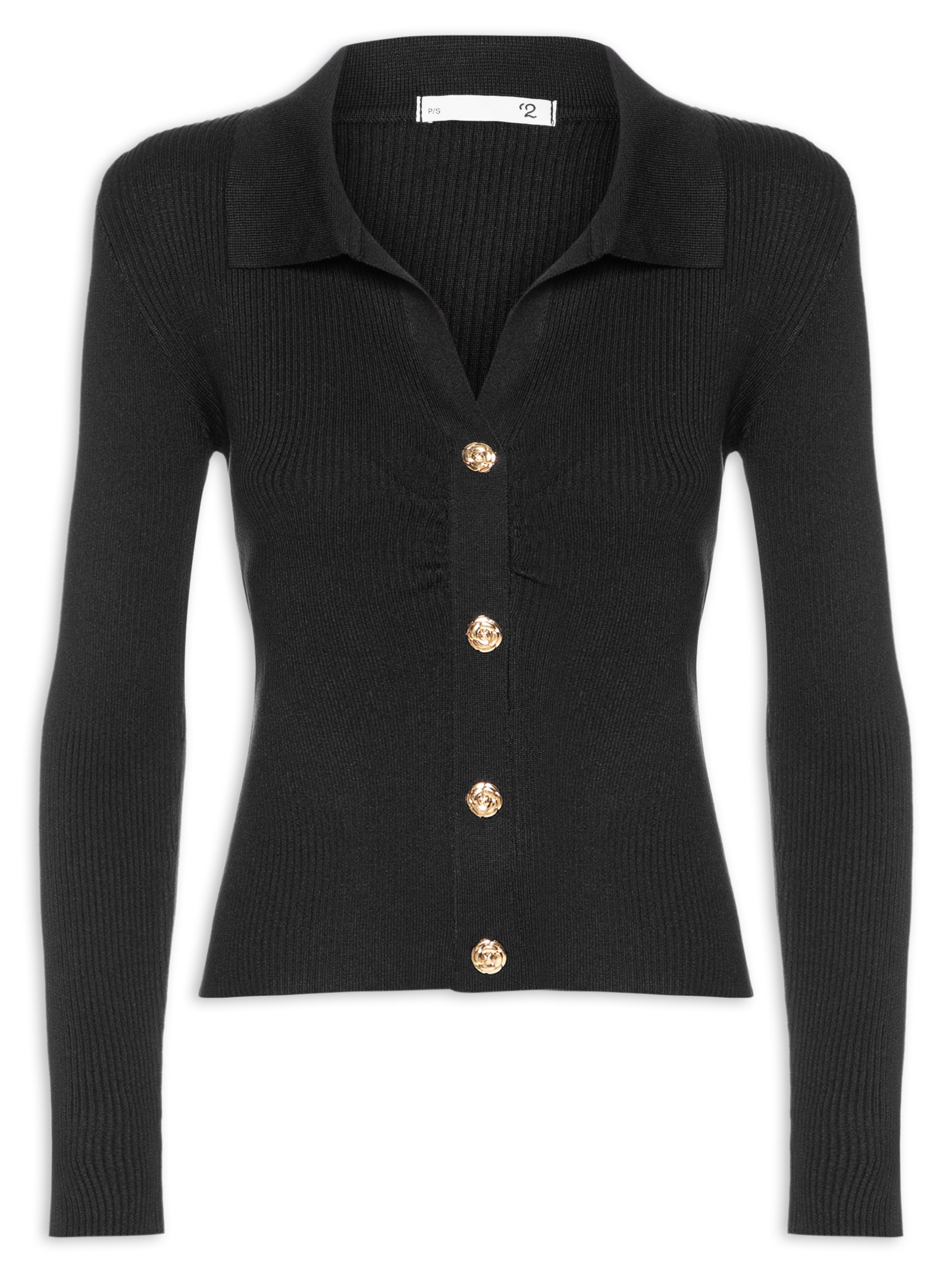 Blusa Feminina Gola Polo em Tricot – Preto '2Essential