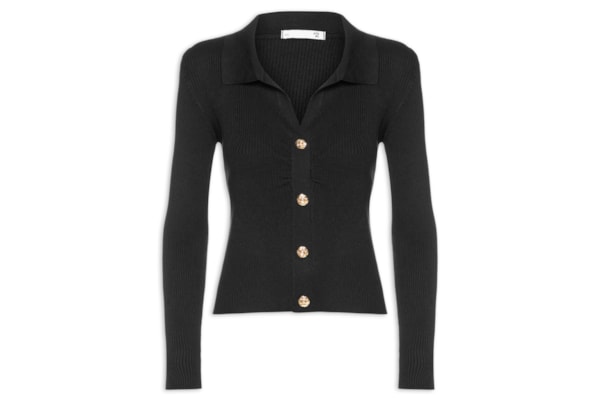 Blusa Feminina Gola Polo em Tricot – Preto
