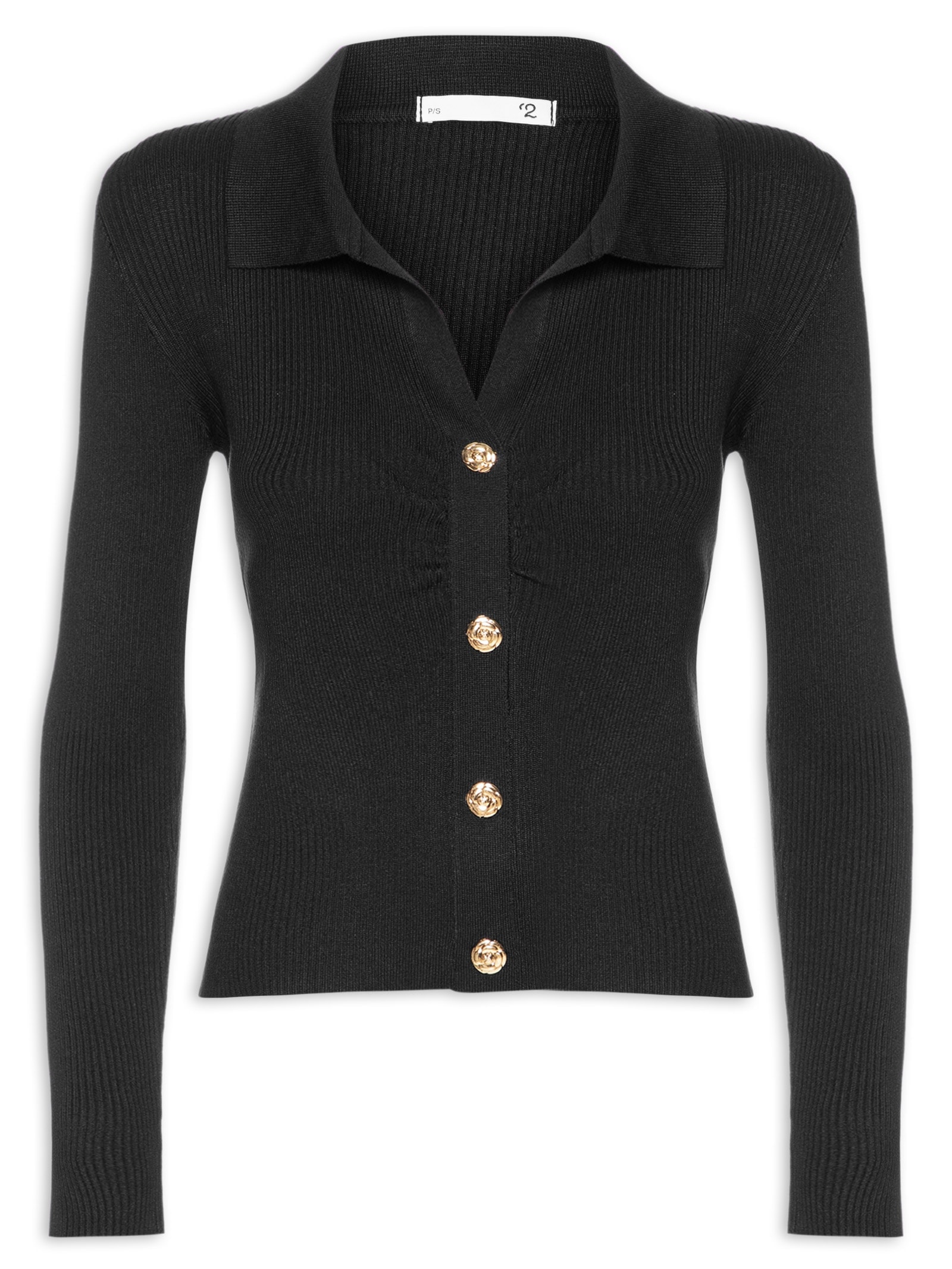 Blusa Feminina Gola Polo em Tricot – Preto '2Essential