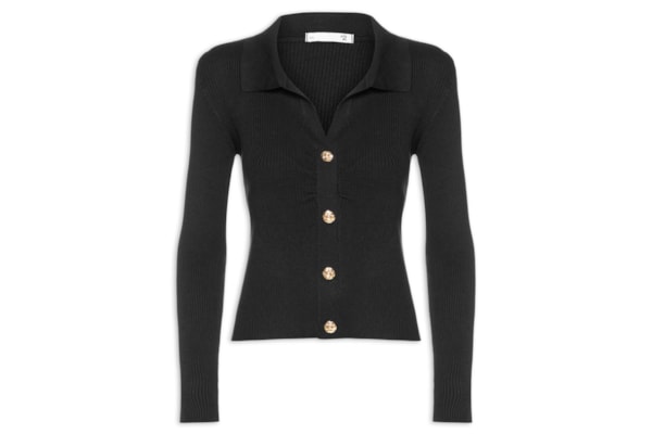 Blusa Feminina Gola Polo em Tricot – Preto