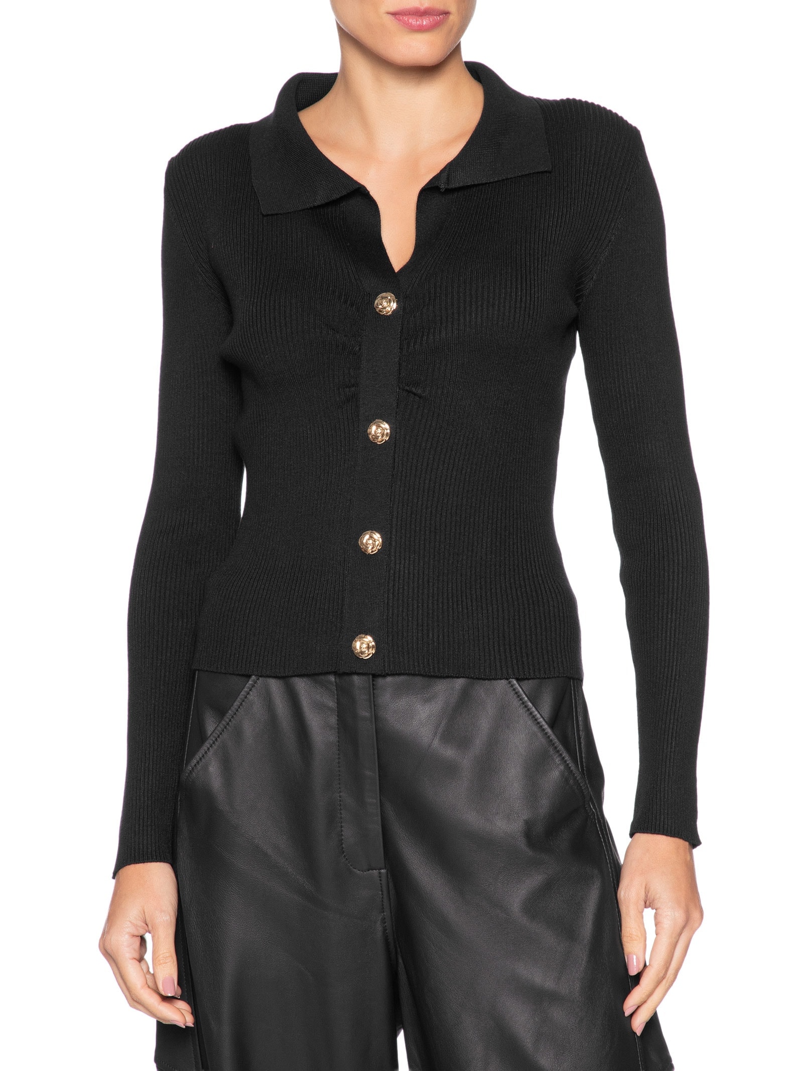 Blusa Feminina Gola Polo em Tricot – Preto '2Essential