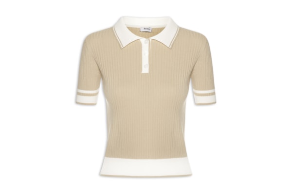 Blusa Feminina Gola Polo Manga Curta Tricot Bicolor - Bege