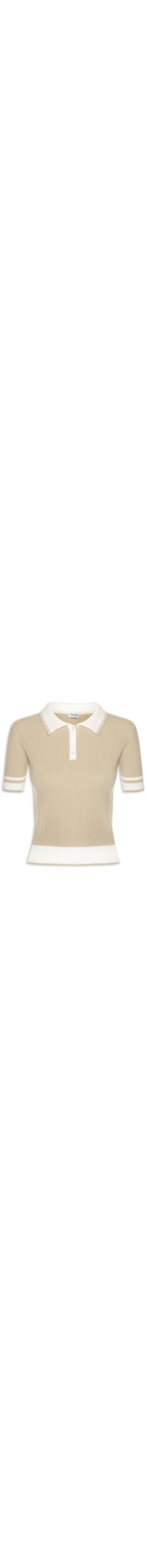 Blusa Feminina Gola Polo Manga Curta Tricot Bicolor - Bege