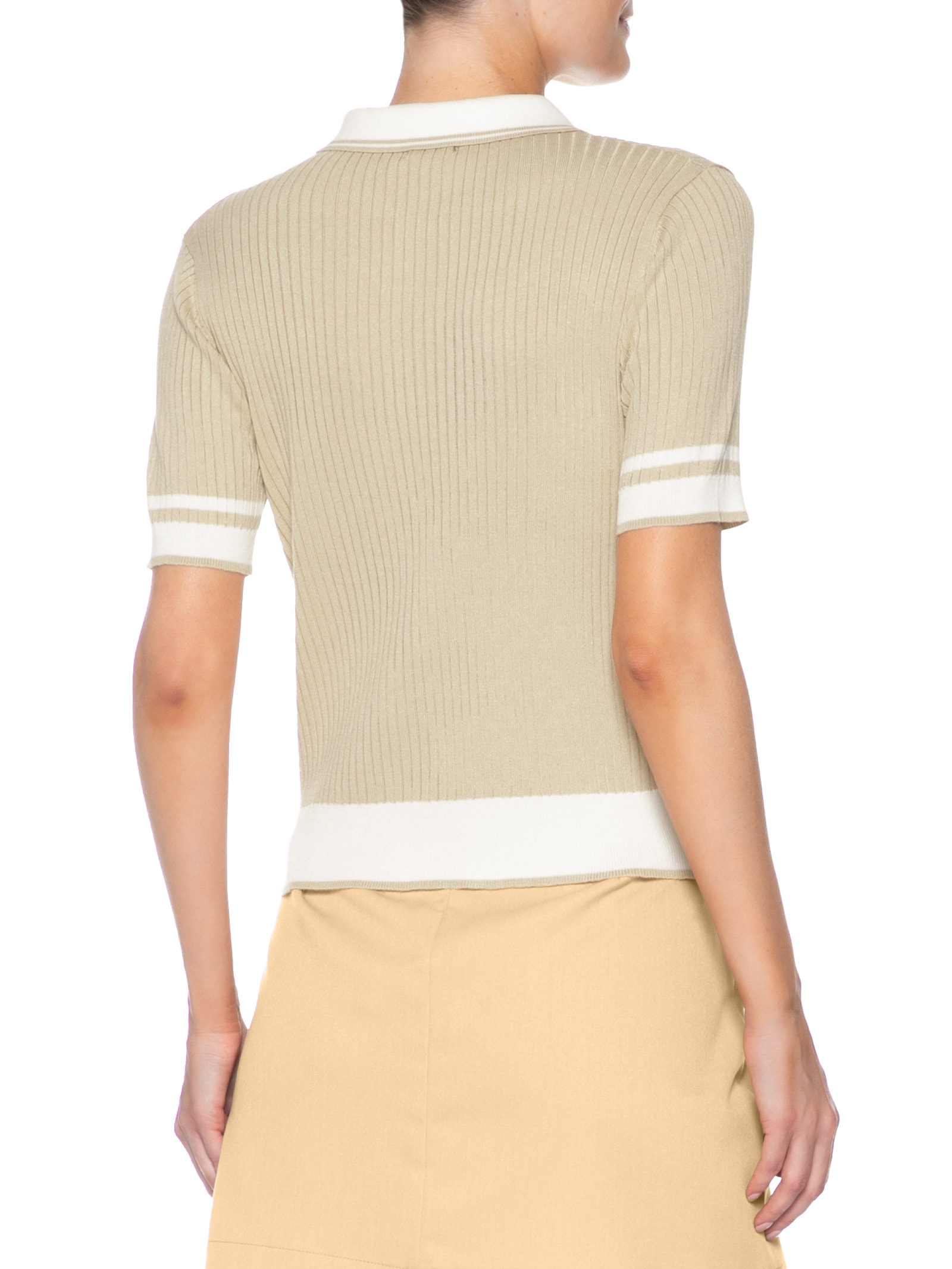 Blusa Feminina Gola Polo Manga Curta Tricot Bicolor Bege Basiq