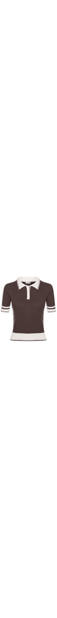 Blusa Feminina Gola Polo Manga Curta Tricot Bicolor - Marrom