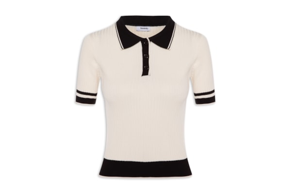 Blusa Feminina Gola Polo Manga Curta Tricot Bicolor - Off White