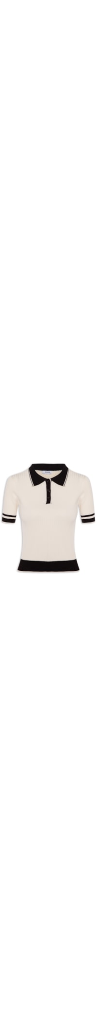 Blusa Feminina Gola Polo Manga Curta Tricot Bicolor - Off White