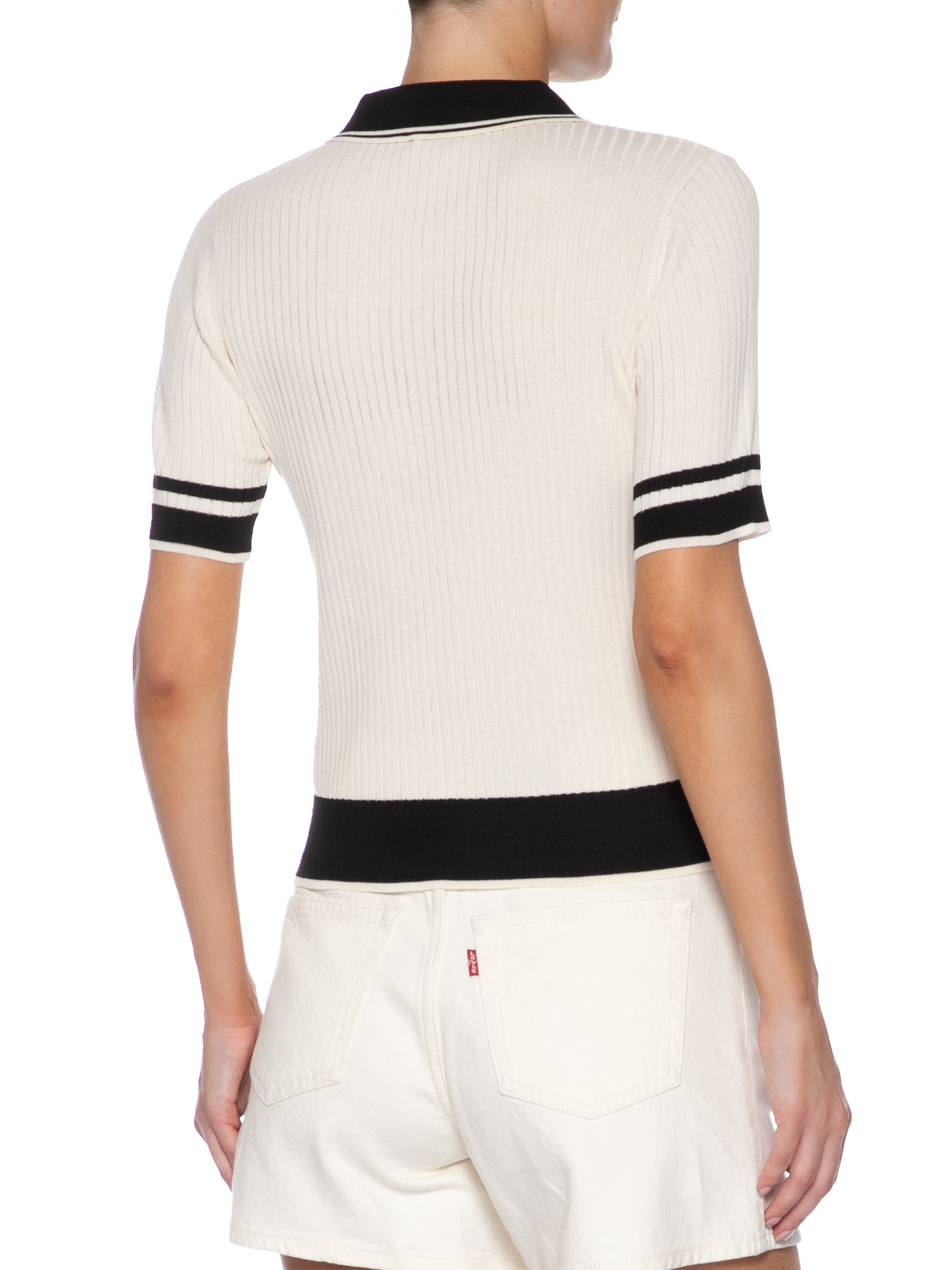 Blusa Feminina Gola Polo Manga Curta Tricot Bicolor Off White Basiq