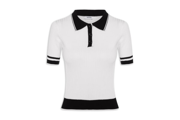 Blusa Feminina Gola Polo Manga Curta Tricot Bicolor - Off White