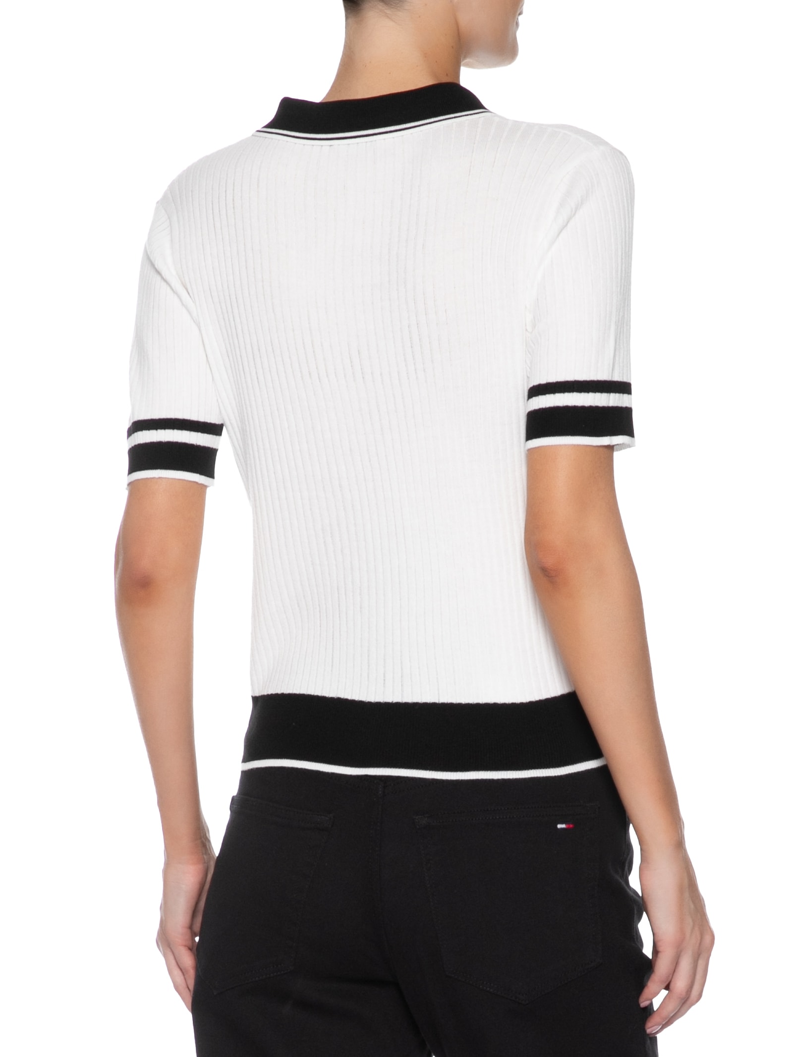 Blusa Feminina Gola Polo Manga Curta Tricot Bicolor Off White Basiq
