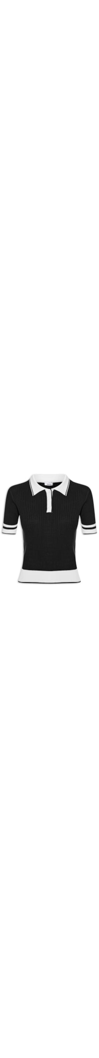 Blusa Feminina Gola Polo Manga Curta Tricot Bicolor - Preto
