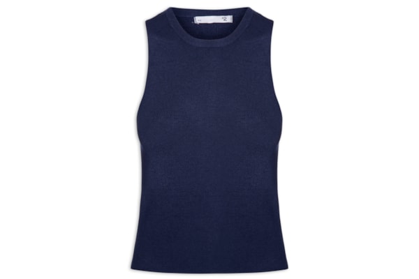 Blusa Feminina Gola Redonda Em Tricot - Azul